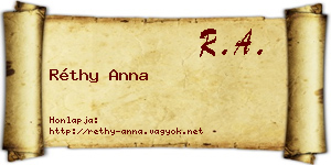 Réthy Anna névjegykártya